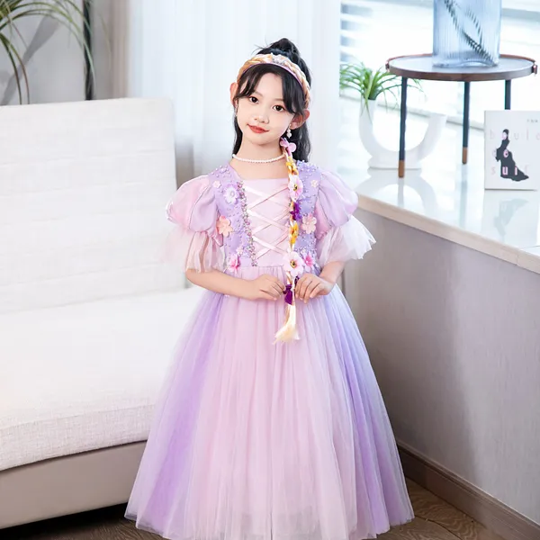 Váy công chúa Tóc mây Rapunzel màu hồng tím mẫu mới 2025 siêu dễ thương cho bé gái 3-9 tuổi