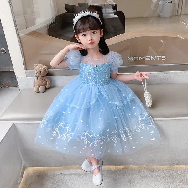 Đầm công chúa Elsa cho bé gái 3-9 tuổi màu xanh dương