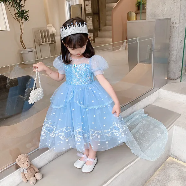 Đầm công chúa Elsa cho bé gái 3-9 tuổi màu xanh dương