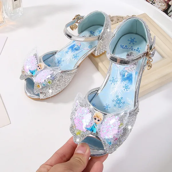 Giày công chúa Elsa cao gót hở mũi cho bé gái 3-9 tuổi