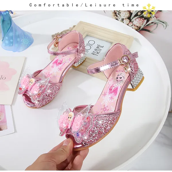 Giày công chúa Elsa cao gót hở mũi cho bé gái 3-9 tuổi