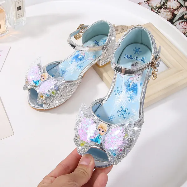 Giày công chúa Elsa cao gót hở mũi cho bé gái 3-9 tuổi
