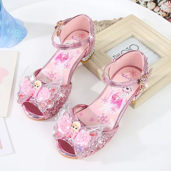 Giày công chúa Elsa cao gót hở mũi cho bé gái 3-9 tuổi