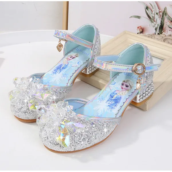 Giày công chúa Elsa cao gót bít mũi đính đá cho bé gái 3-9 tuổi