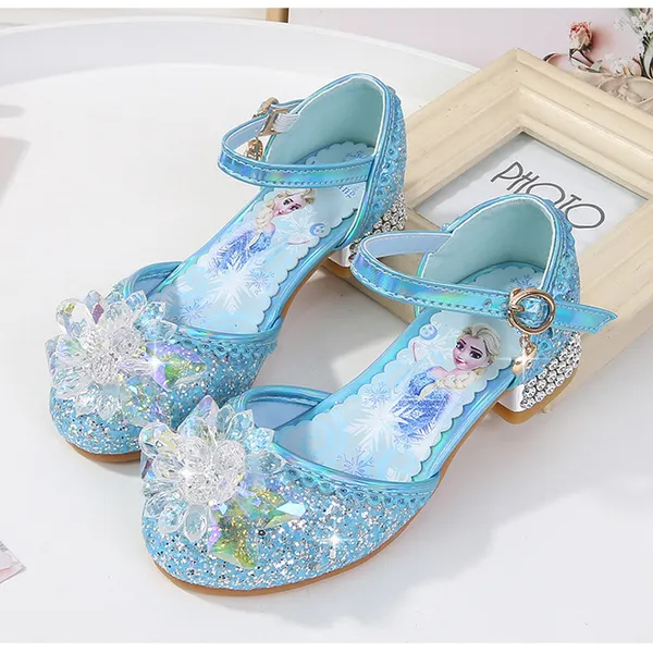Giày công chúa Elsa cao gót bít mũi đính đá cho bé gái 3-9 tuổi