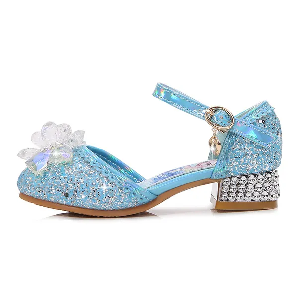 Giày công chúa Elsa cao gót bít mũi đính đá cho bé gái 3-9 tuổi