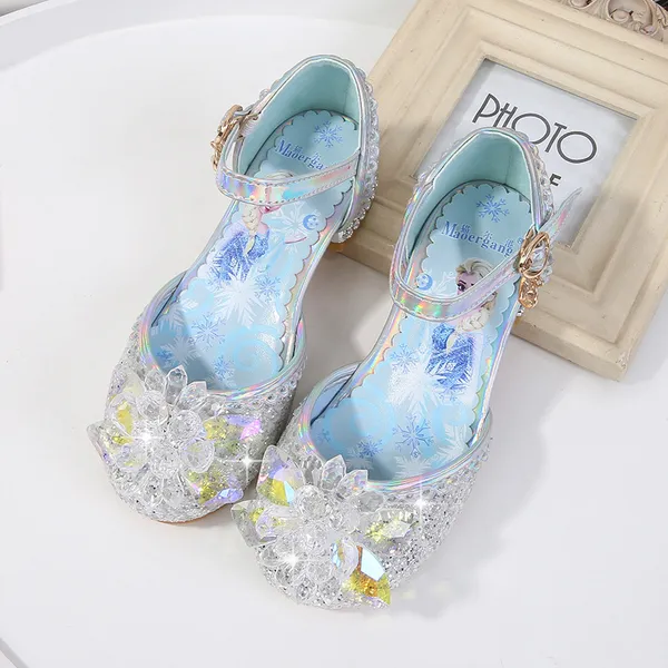 Giày công chúa Elsa cao gót bít mũi đính đá cho bé gái 3-9 tuổi