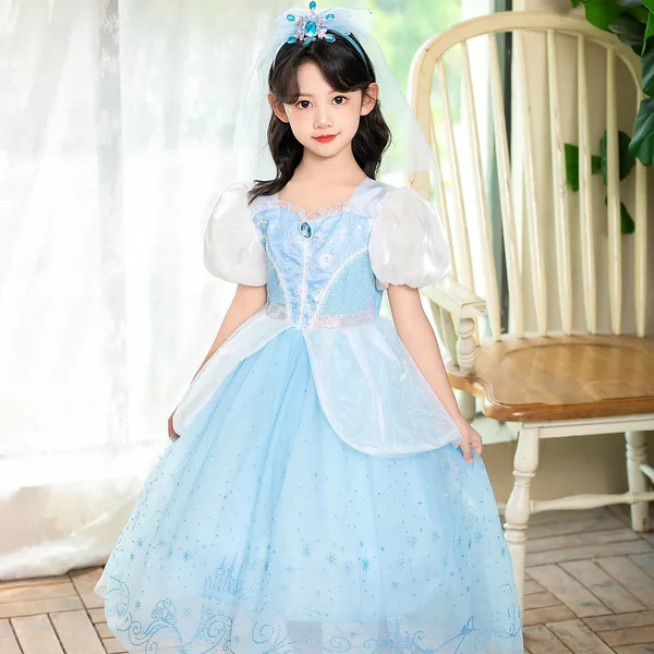 Váy công chúa Elsa, đầm công chúa Cinderella cho bé gái màu xanh Elsa