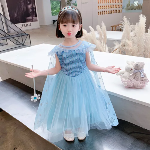 Đầm elsa tà dài màu xanh mẫu mới cao cấp 2020 cho bé gái - EV15
