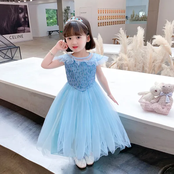Đầm elsa tà dài màu xanh mẫu mới cao cấp 2020 cho bé gái - EV15