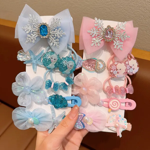 Set Kẹp Tóc & Dây Chun Công Chúa Elsa Xinh Xắn Cho Bé Gái
