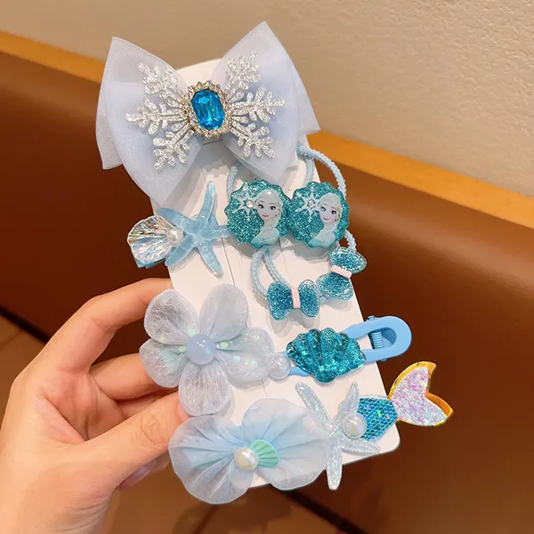 Set Kẹp Tóc & Dây Chun Công Chúa Elsa Xinh Xắn Cho Bé Gái