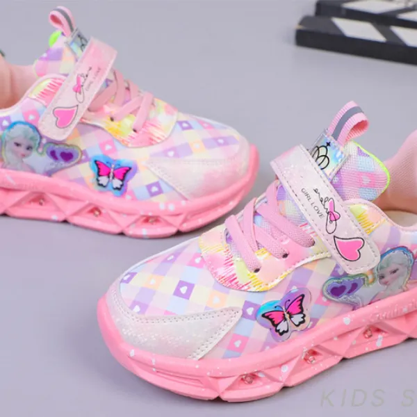 Giày thể thao công chúa Elsa cho bé gái 3-10 tuổi có đèn chất da pu mềm