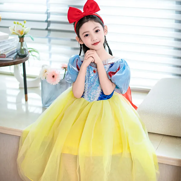 Váy công chúa Bạch Tuyết cho bé gái với tay phồng siêu đáng yêu, váy kèm áo choàng đỏ
