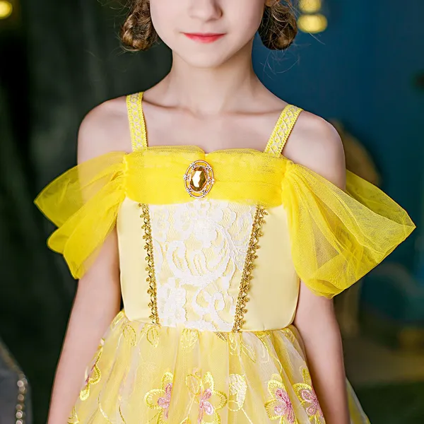 Váy công chúa Belle màu vàng dịu dàng xinh đẹp cho bé gái 