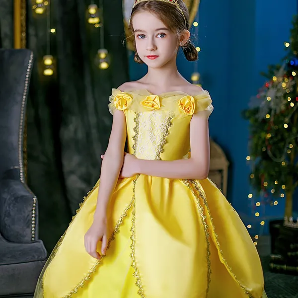 Váy công chúa Belle  bồng bềnh màu vàng cho bé gái 3-8 tuổi xinh đẹp