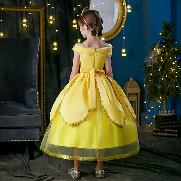 Váy công chúa Belle  bồng bềnh màu vàng cho bé gái 3-8 tuổi xinh đẹp