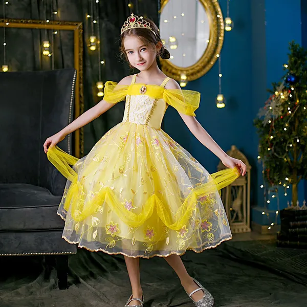 Váy công chúa Belle màu vàng dịu dàng xinh đẹp cho bé gái 