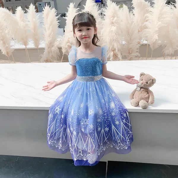 Đầm công chúa Elsa màu xanh tím kèm tà dài cho bé gái 3-11 tuổi - Mẫu mới nhất 2022 (Frozen 2)