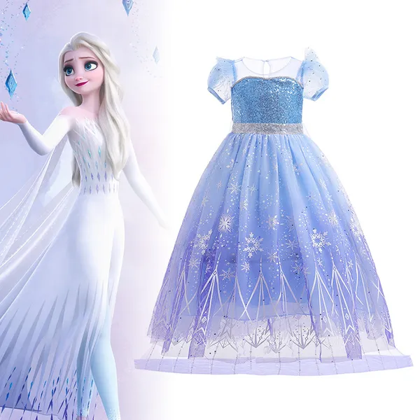 Đầm công chúa Elsa màu xanh tím kèm tà dài cho bé gái 3-11 tuổi - Mẫu mới nhất 2022 (Frozen 2)