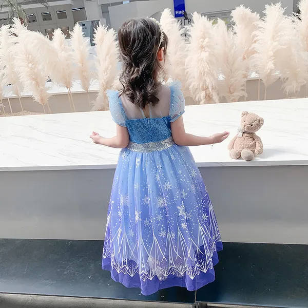 Đầm công chúa Elsa màu xanh tím kèm tà dài cho bé gái 3-11 tuổi - Mẫu mới nhất 2022 (Frozen 2)