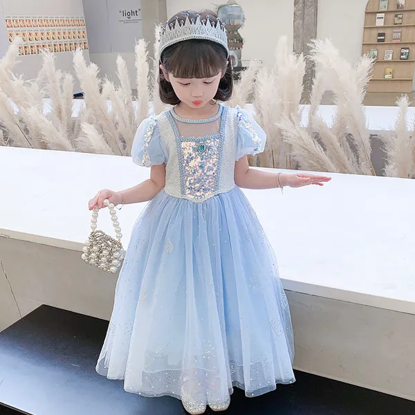 Váy công chúa Elsa màu xanh kèm tà dài cho bé gái 3-11 tuổi - Mẫu mới nhất 2022 (Frozen 2)