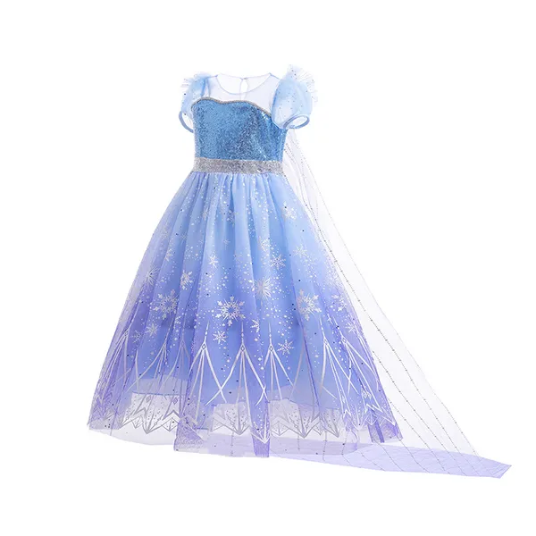 Đầm công chúa Elsa màu xanh tím kèm tà dài cho bé gái 3-11 tuổi - Mẫu mới nhất 2022 (Frozen 2)