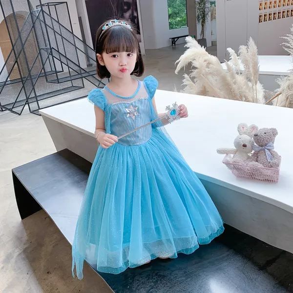 Đầm váy công chúa Elsa cho bé gái màu xanh ngọc - kèm tà - mẫu mới 2021- EV27