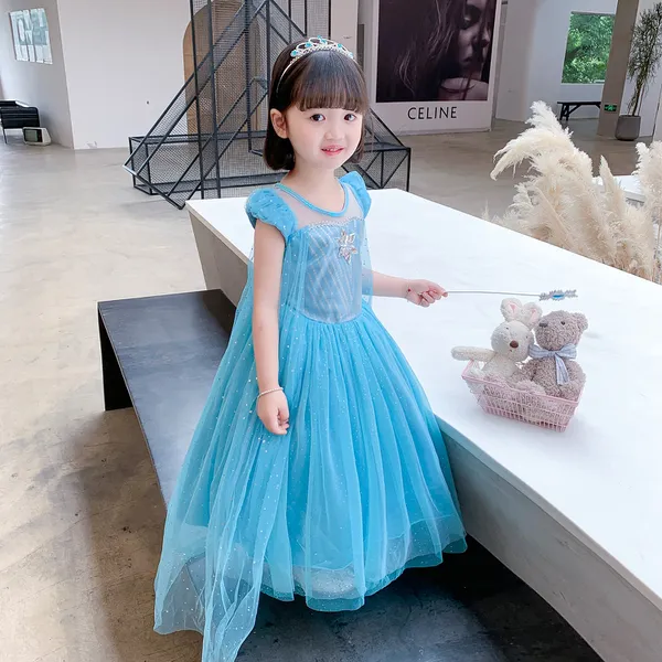 Đầm váy công chúa Elsa cho bé gái màu xanh ngọc - kèm tà - mẫu mới 2021- EV27