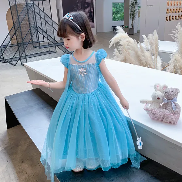 Đầm váy công chúa Elsa cho bé gái màu xanh ngọc - kèm tà - mẫu mới 2021- EV27