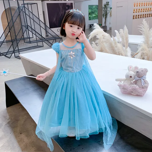 Đầm váy công chúa Elsa cho bé gái màu xanh ngọc - kèm tà - mẫu mới 2021- EV27