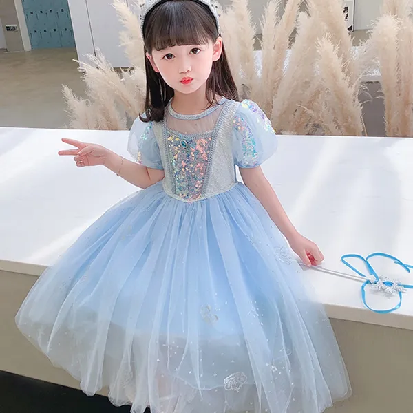 Váy công chúa Elsa màu xanh kèm tà dài cho bé gái 3-11 tuổi - Mẫu mới nhất 2022 (Frozen 2)