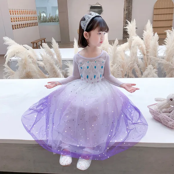 Váy elsa cho bé gái 3-10 tuổi Frozen 2 mẫu váy tay dài kèm tà dài cho bé