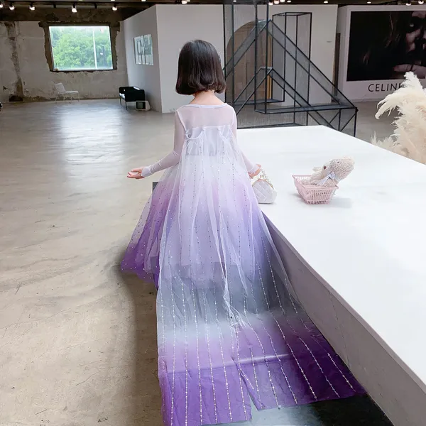 Váy elsa cho bé gái 3-10 tuổi Frozen 2 mẫu váy tay dài kèm tà dài cho bé