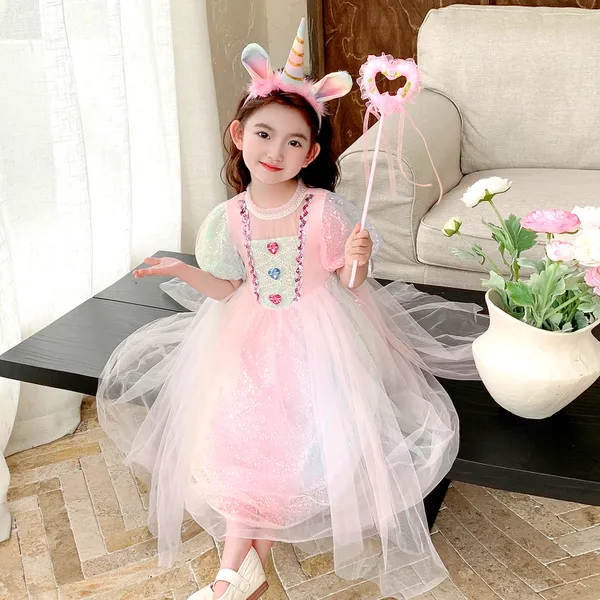 Váy công chúa Elsa frozen màu hồng cao cấp cho bé gái 3-9 tuổi