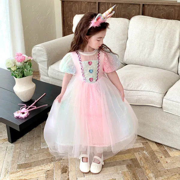 Váy công chúa Elsa frozen màu hồng cao cấp cho bé gái 3-9 tuổi