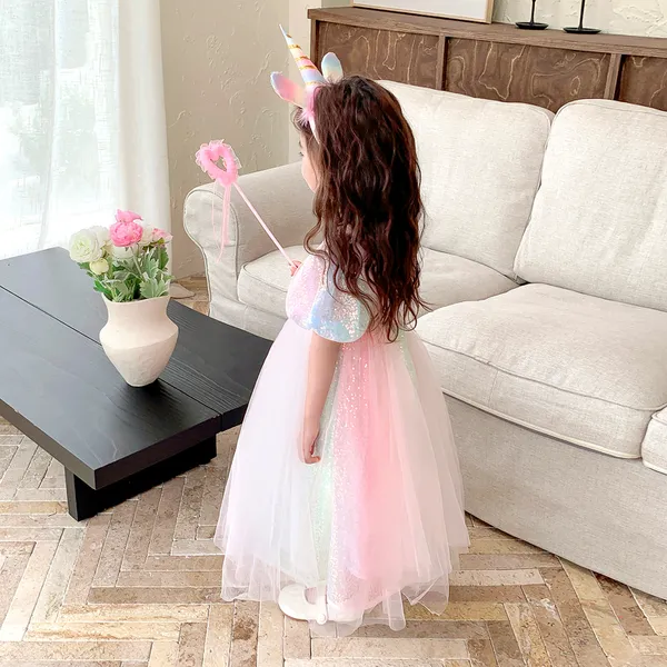 Váy công chúa Elsa frozen màu hồng cao cấp cho bé gái 3-9 tuổi