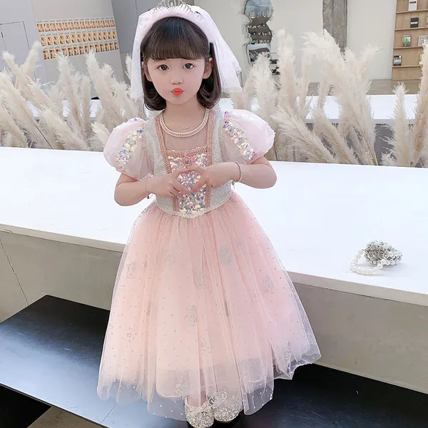 Váy công chúa Elsa màu hồng kèm tà dài cho bé gái 3-11 tuổi - Mẫu mới nhất 2022 (Frozen 2)