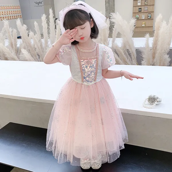 Váy công chúa Elsa màu hồng kèm tà dài cho bé gái 3-11 tuổi - Mẫu mới nhất 2022 (Frozen 2)
