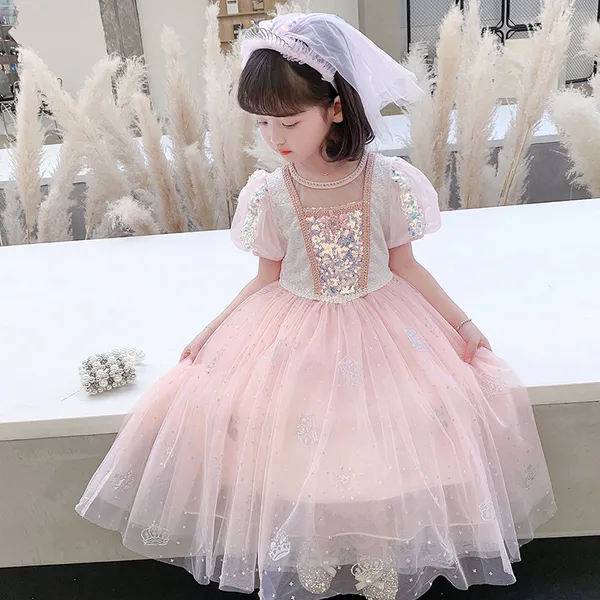 Váy công chúa Elsa màu hồng kèm tà dài cho bé gái 3-11 tuổi - Mẫu mới nhất 2022 (Frozen 2)