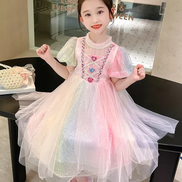 Váy công chúa Elsa frozen màu hồng cao cấp cho bé gái 3-9 tuổi