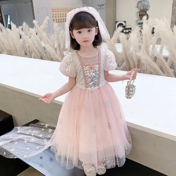 Váy công chúa Elsa màu hồng kèm tà dài cho bé gái 3-11 tuổi - Mẫu mới nhất 2022 (Frozen 2)