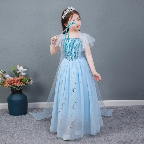 Đầm elsa tà dài màu xanh mẫu mới cao cấp 2020 cho bé gái - EV25