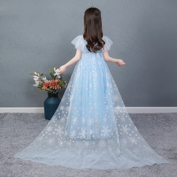 Đầm elsa tà dài màu xanh mẫu mới cao cấp 2020 cho bé gái - EV25