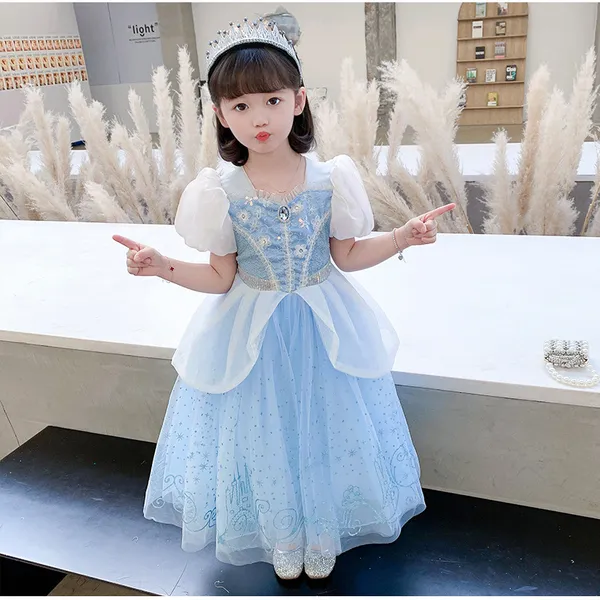 Váy công chúa Elsa, đầm công chúa Cinderella cho bé gái màu xanh Elsa