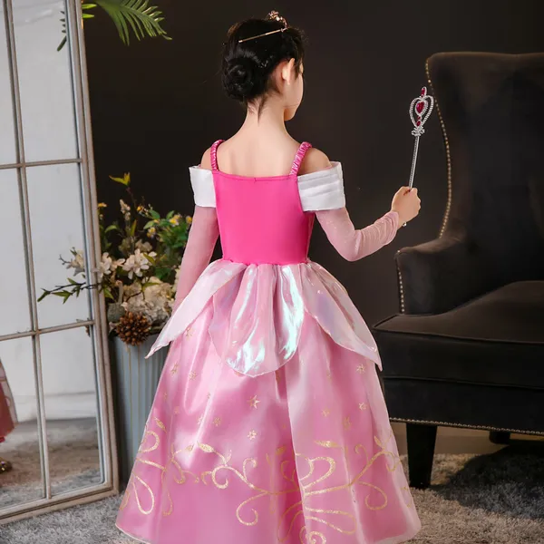 Váy Công chúa ngủ trong rừng Aurora màu hồng tay dài cho bé gái 3-8 tuổi