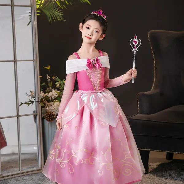Váy Công chúa ngủ trong rừng Aurora màu hồng tay dài cho bé gái 3-8 tuổi