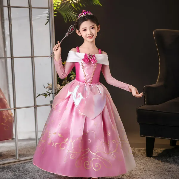 Váy Công chúa ngủ trong rừng Aurora màu hồng tay dài cho bé gái 3-8 tuổi