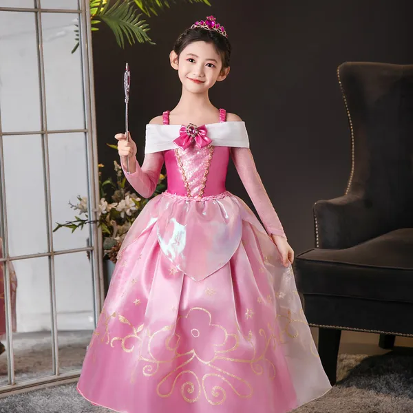 Váy Công chúa ngủ trong rừng Aurora màu hồng tay dài cho bé gái 3-8 tuổi