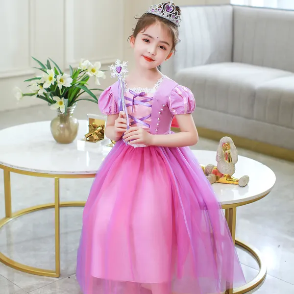 Váy Công chúa Tóc mây Rapunzel màu hồng tím cho bé gái